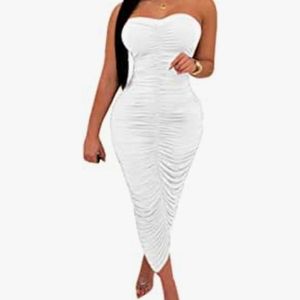 White ruched bodycon dress XL